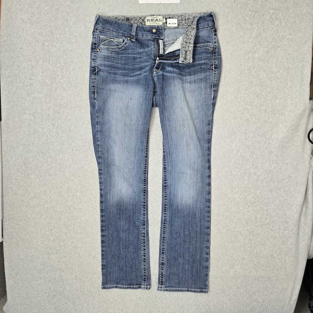 Ariat REAL Women Jeans 32L Blue Denim Rainstorm Straight AW6510D READ